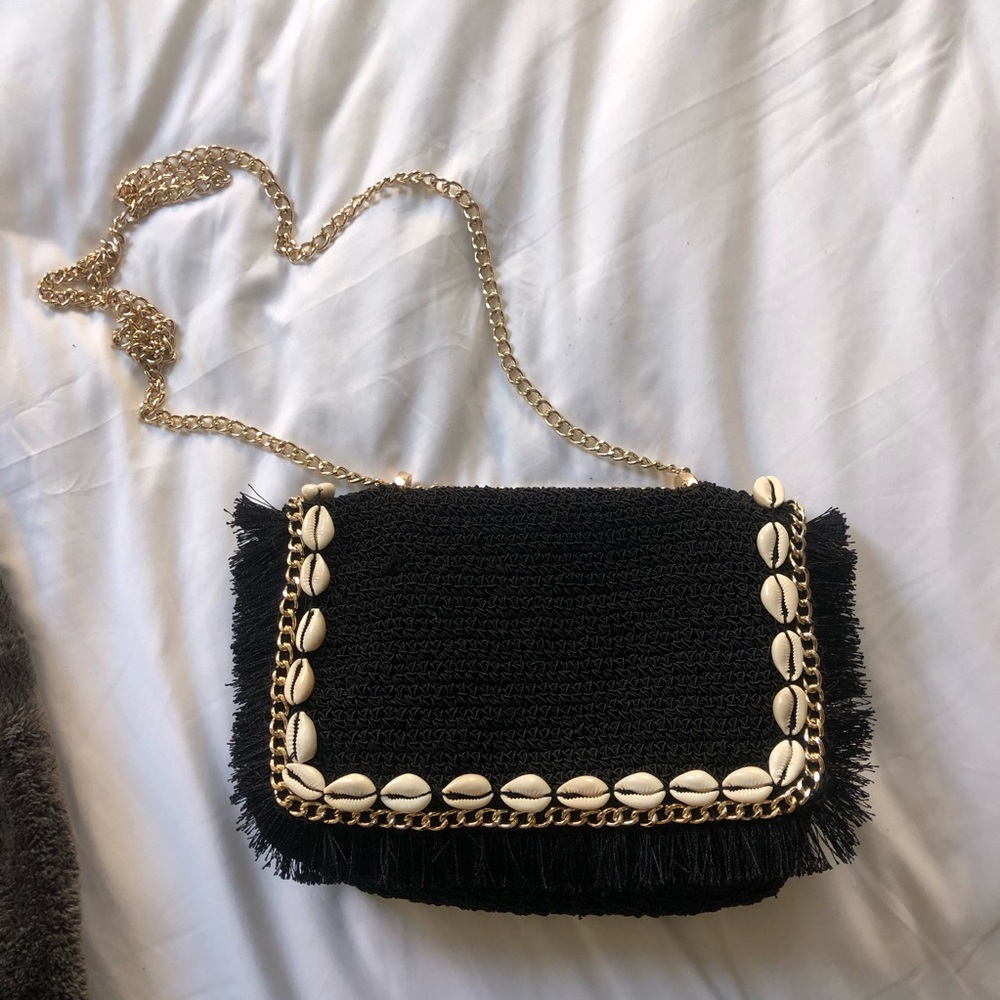 Zara Puka Shell Woven Crossbody Bag